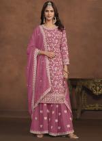 Faux Georgette Pink Party Wear Embroidery Work Sharara Suit